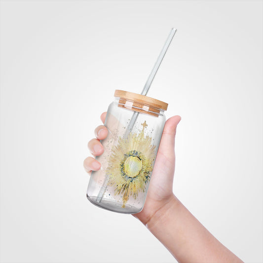 Soda Can Glass with Bamboo Lid and Straw